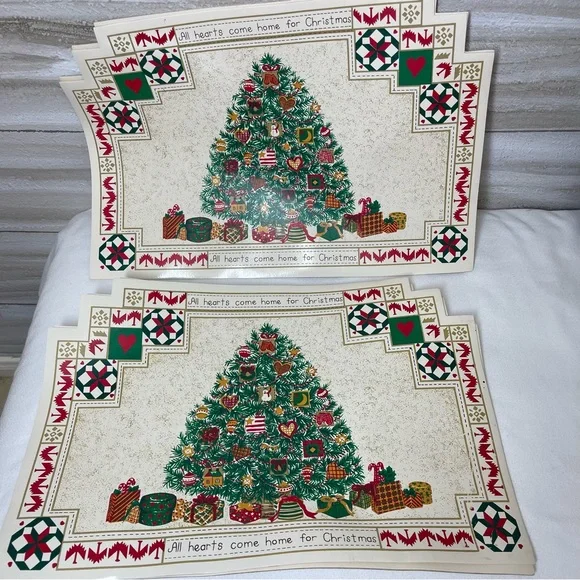 Vintage Christmas Vinyl Placemats Christmas Tree Town & Country Living Set of 4 - Picture 3 of 9